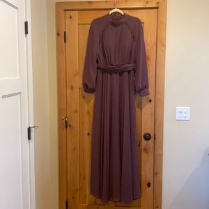 Long sleeve modest purple maxi chiffon dress size 42EU